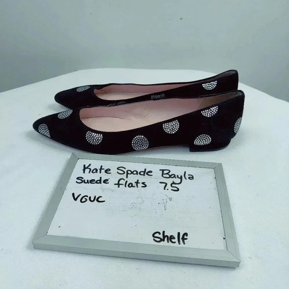 Kate Spade Bayla black suede crystal polka dot pointed flats size 7.5 - Picture 11 of 16